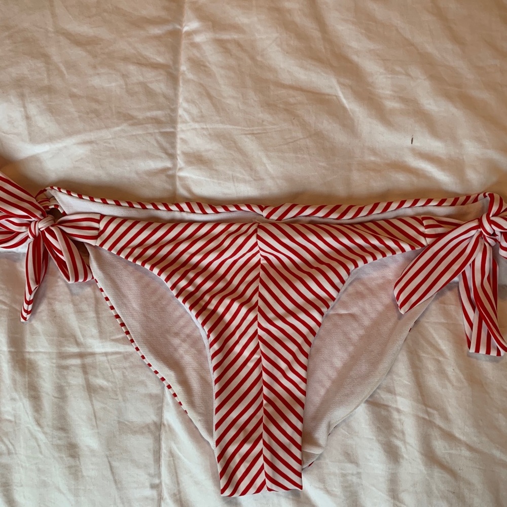 Red and white tie bikini bottoms